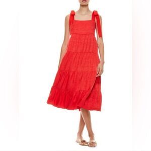 Alice and Olivia Cynthia tiered strap midi red dress